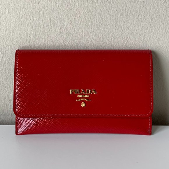 Prada Red Small Saffiano Leather Card Wallet - Picture 2 of 9